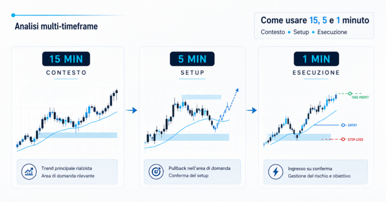 Analisi multi-timeframe nel trading intraday 15, 5 e 1 minuto